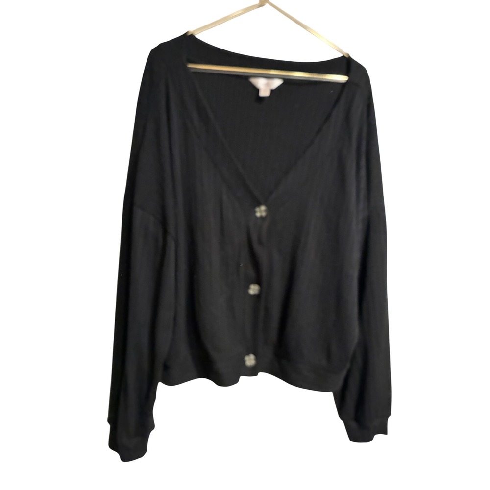 Secret Treasures Black Ribbed V-Neck Cardigan XL 16-18 ST32570SA